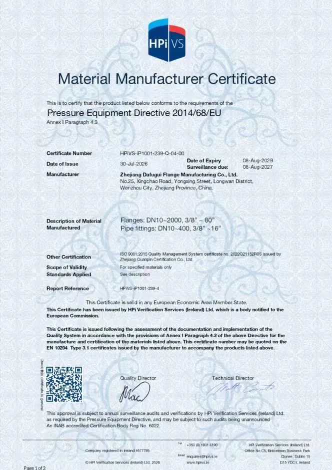 Dafugui met à jour la certification de certificat de matériau EN 10204 3.1 pour une assurance qualité mondiale